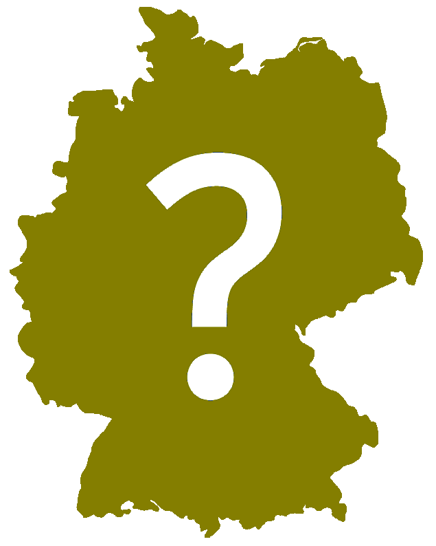 Icon: Grüne Deutschlandkarte mit einem Fragezeichen darauf als Symbol für die Suche nach einem Endlagerstandort für hochradioaktive Abfälle in Deutschland.