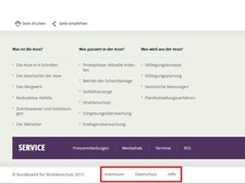 Screenshot: Fußbereich der Startseite