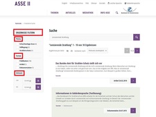 Screenshot eines Suchergebnisses; markiert sind Filterfunktionen Screenshot eines Suchergebnisses; markiert sind Filterfunktionen