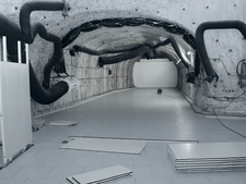 Asse-GmbH staff lay decontaminable floor tiles to prepare driling works in front of emplacement chamber 7