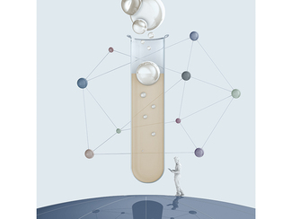 Reagenzglas und Person mit Laptop Reagenzglas und Person mit Laptop