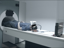 Volunteer at the entrance of the scanner