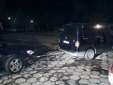 One vehicle is towed away