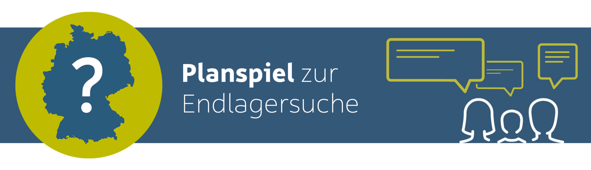 Deutschlandkarte mit Fragezeichen in der Mitte, daneben der Schriftzug "Planspiel zur Endlagersuche"