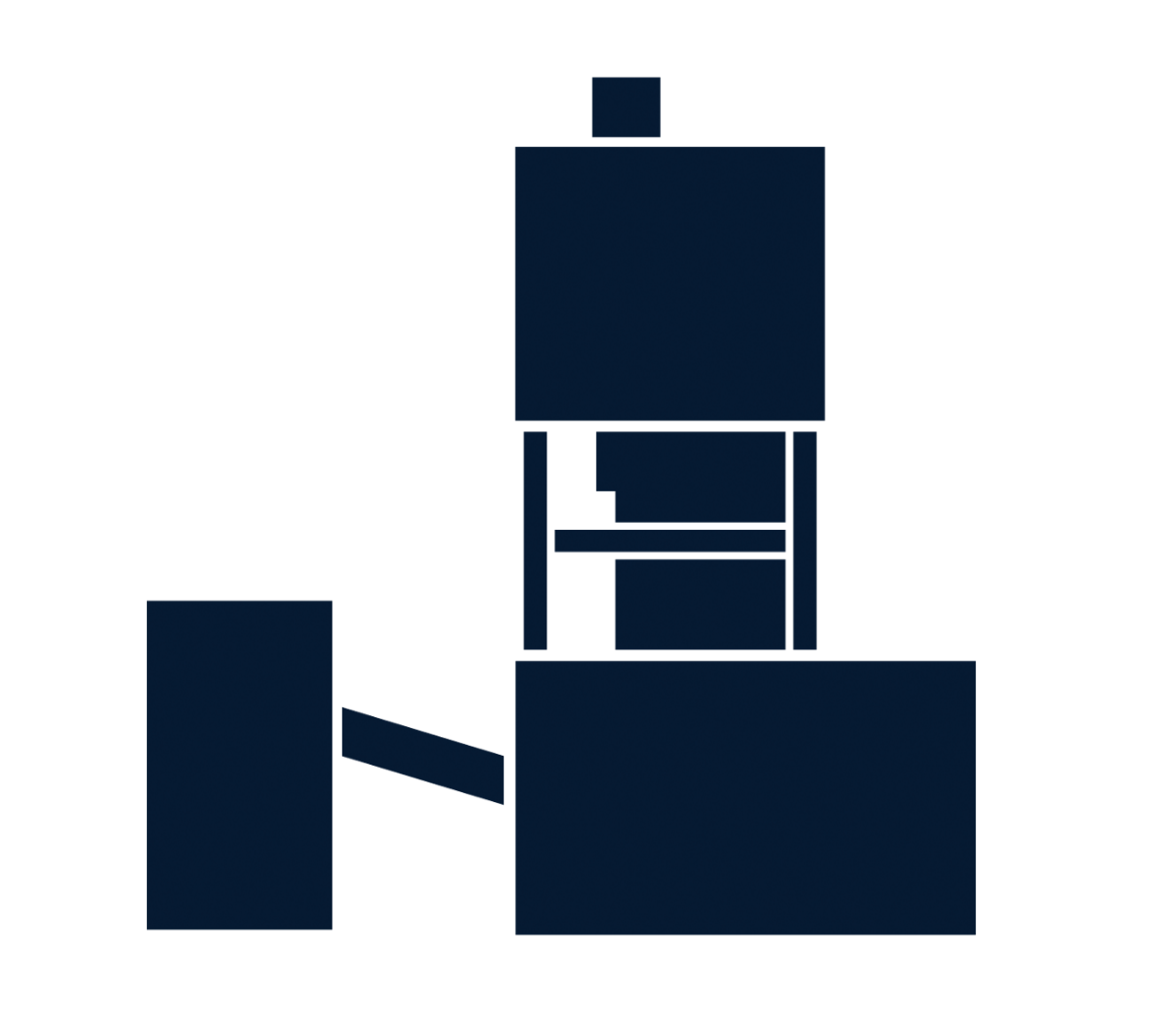 Grafisches, blaues Symbol, welches den Förderturm des Bergwerks Gorleben in schematisierter Form darstellt.