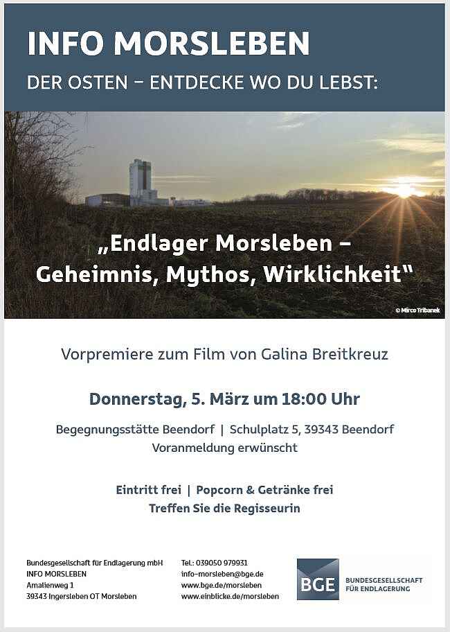 Das Plakat zur Filmaufführung "Endlager Morsleben – Geheimnis, Mythos, Wirklichkeit"