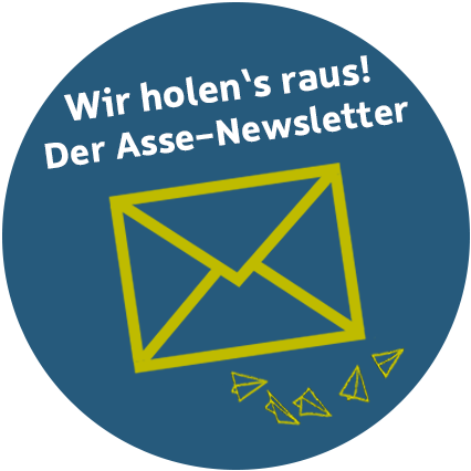 Runde Grafik mit einem Briefumschlag, die auf das Newsletter-Angebot zur Schachtanlage Asse II verlinkt.