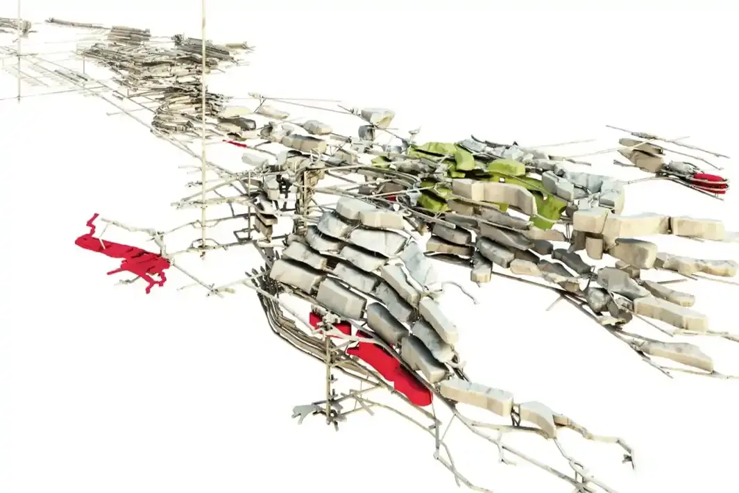 3D graphic representation of the mine workings of the Morsleben repository. The storage areas are highlighted in color.