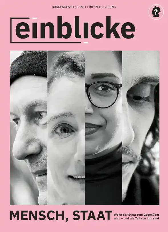 Titelseite des Einblicke-Magazins 28. Es zeigt vier Personen im Anschnitt. Darunter steht die Zeile "Mensch, Staat"