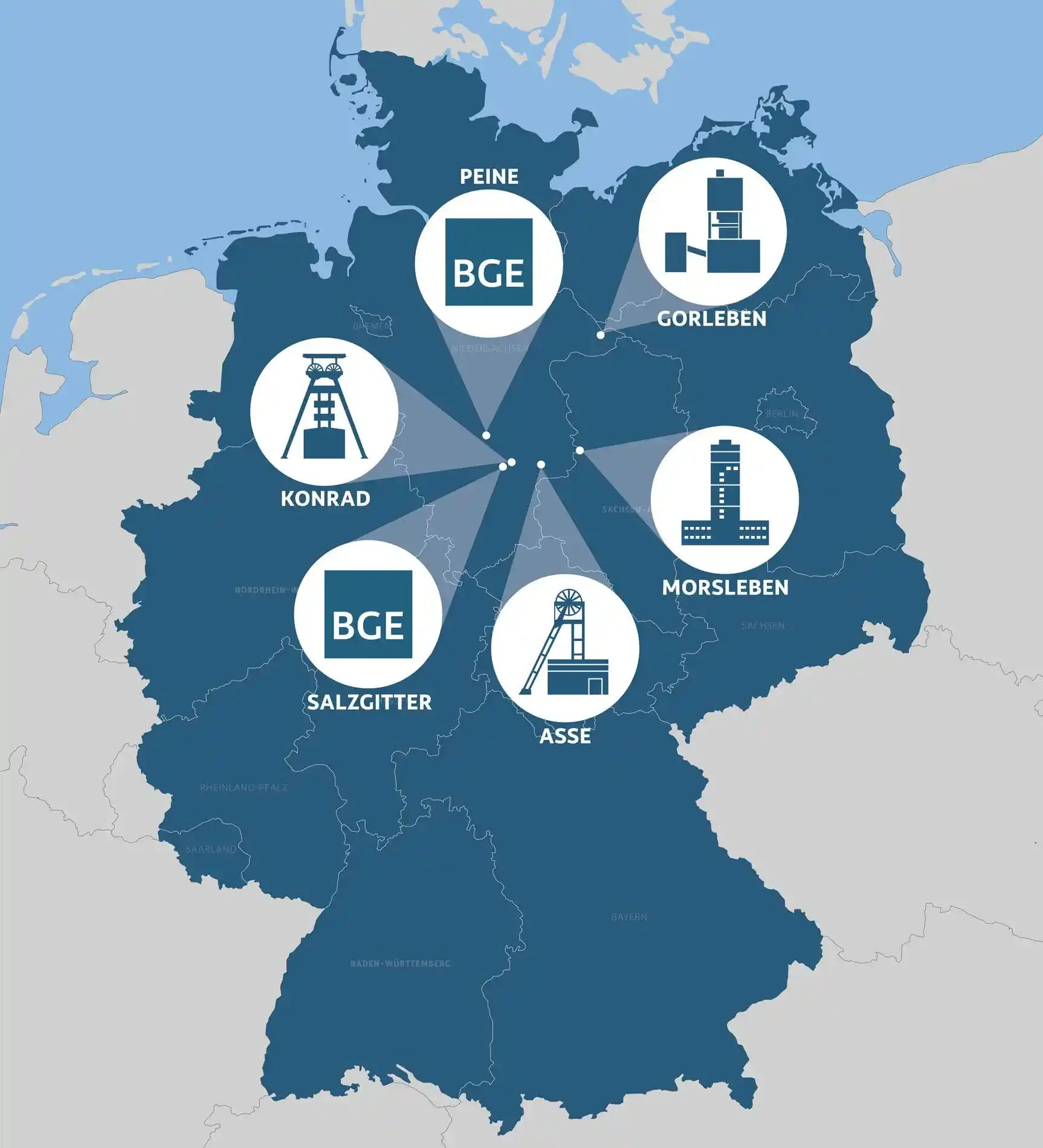 Deutschlandkarte mit den Standorten der BGE