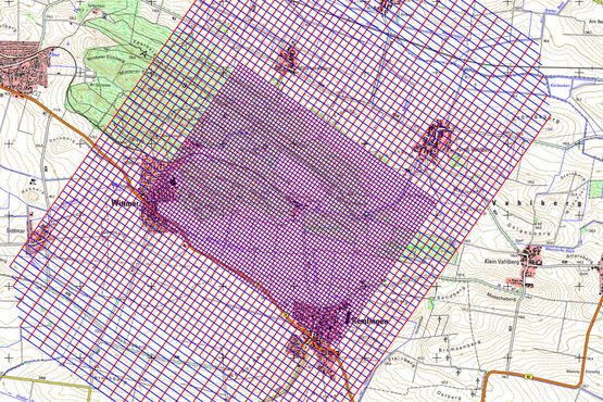 Raster auf einer Landkarte, welche die Umgebung der Orte Wittmar und Reimlingen zeigt