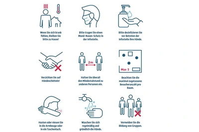 Aushang mit Grafiken zu den geltenden Hygienevorschriften