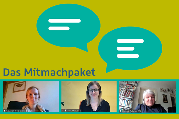 Die Organisator*innen des Jugendworkshops und Moderatorin Julia Barth am Ende der Veranstaltung.