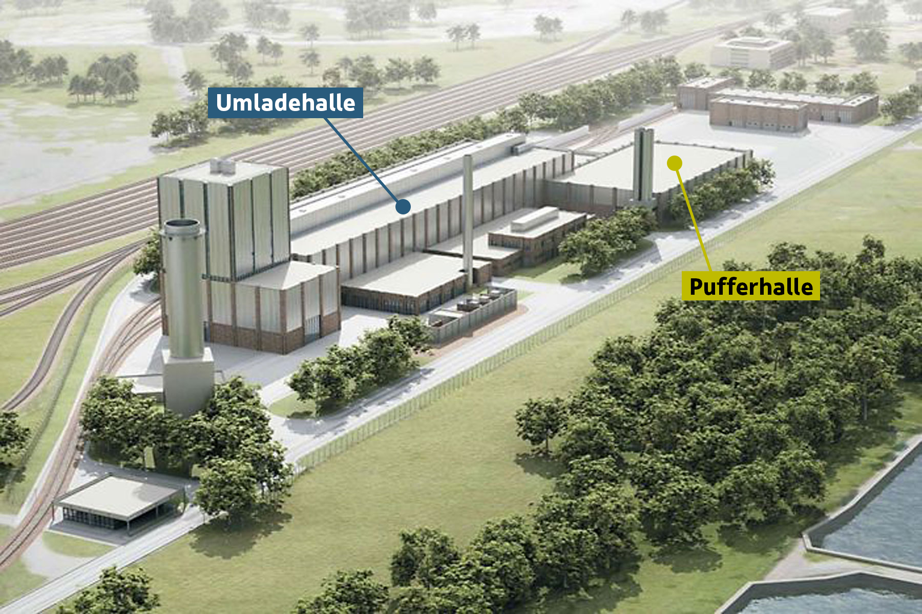 Rendered image of the future transfer hall and buffer hall
