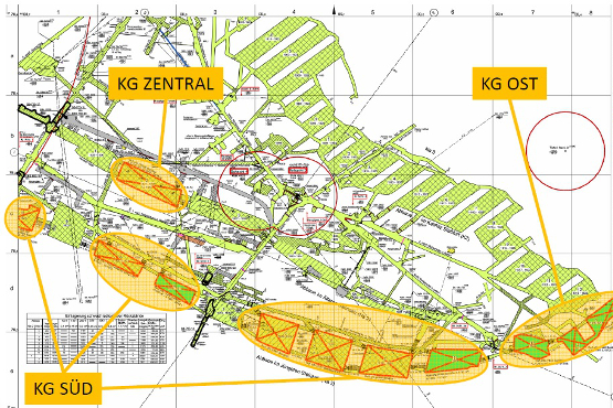 Einlagerungskammern auf der 750-Meter-Ebene (Risszeichnung) Einlagerungskammern auf der 750-Meter-Ebene (Risszeichnung)
