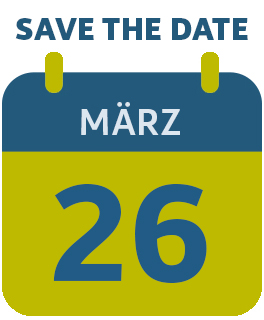 Save the Date Piktogramm eines Kalenders mit der Aufschrift 26. März