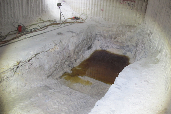 Erweiterte Lösungsfassungsstelle P750023 in der Nähe von Abbau 9 auf der 750-Meter-Ebene (6. März 2018) Erweiterte Lösungsfassungsstelle P750023 in der Nähe von Abbau 9 auf der 750-Meter-Ebene (6. März 2018)