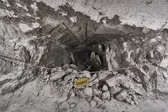 Eine inzwischen beseitigte Schädigung des Grubengebäudes auf der 750-Meter-Ebene Eine inzwischen beseitigte Schädigung des Grubengebäudes auf der 750-Meter-Ebene