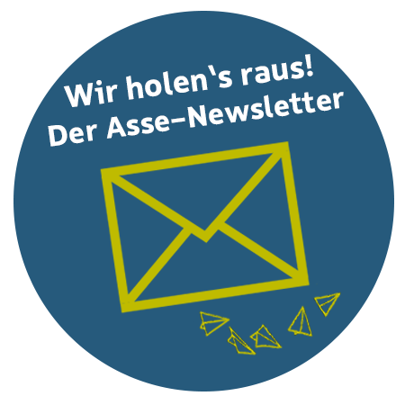 Runde Grafik mit einem Briefumschlag, die auf das Newsletter-Angebot zur Schachtanlage Asse II verlinkt.