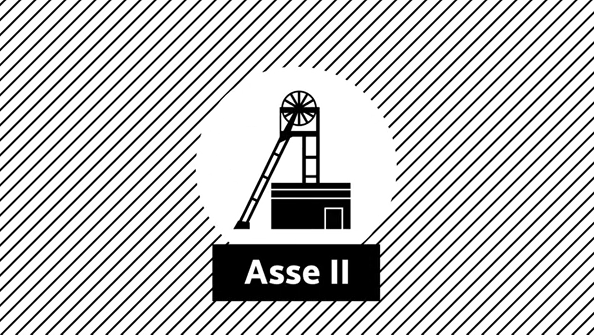 Graphic of the winding tower of the Asse mine in black and white. The graphic links to a short YouTube video about the Asse mine.