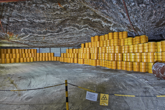 Yellow castors stacked in a chamber underground