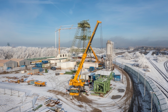 Winterliche Luftaufnahme der Baustelle auf Konrad 2