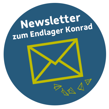 Runde Symbolgrafik mit schematisiertem Briefumschlag, die auf die Newsletter-Seite der BGE verlinkt.