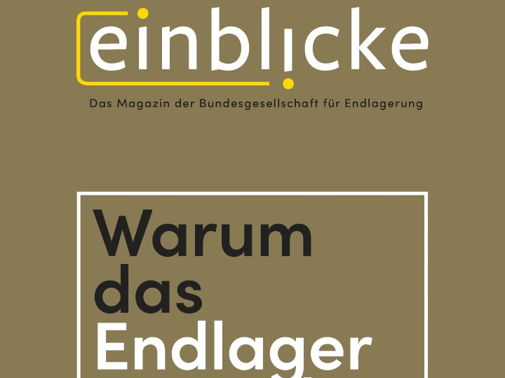 Das Bild zeigt das Cover des Einblicke-Magazins 19. Auf braunem Grund sieht man dort den Textauszug in schwarzer und weißer Schrift "Warum das Endlager". Die Schrift wird von einem weißen Rahmen eingefasst.