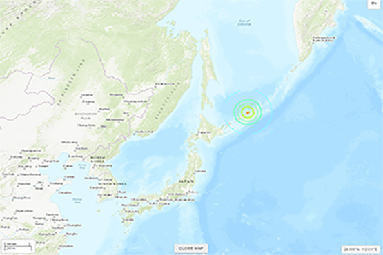 Karte mit eingezeichnetem Epizentrum des Erdbebens