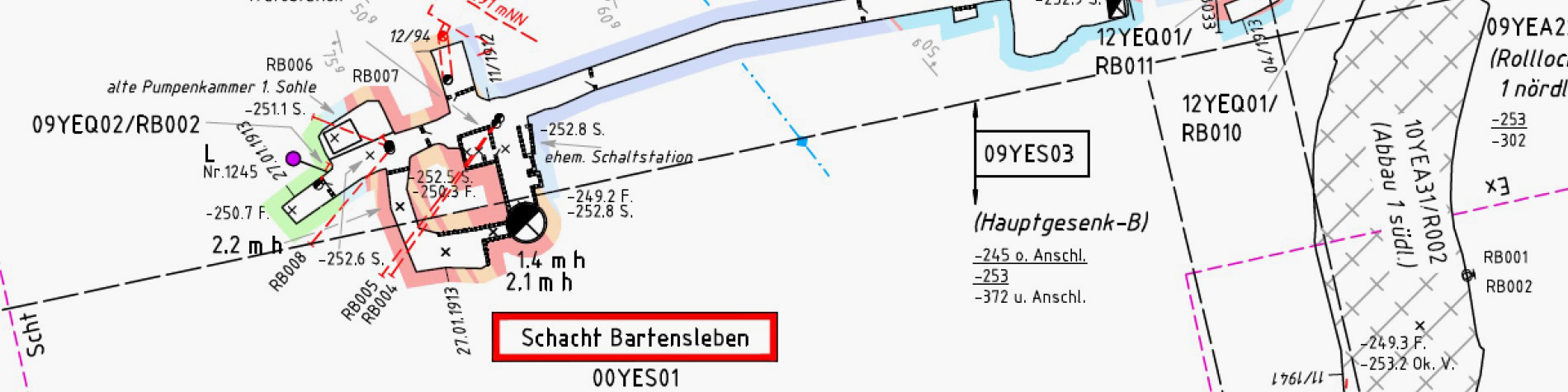 Einen Kartenausschnitt zeigt Abbaukammern und Strecken des Endlagerbergwerks