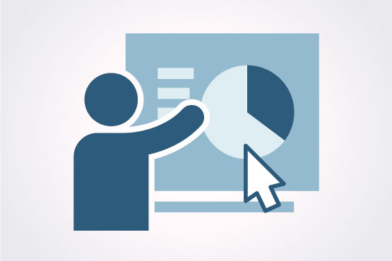 Blau-graues Download-Icon mit schematisierter Person vor einer Infografik.