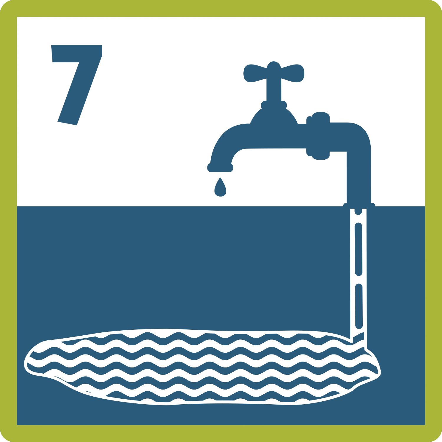Piktogramm: ein tropfender Wasserhahn, dessen Rohr in ein tief unter der Oberfläche gelegenes Wasservorkommen reicht