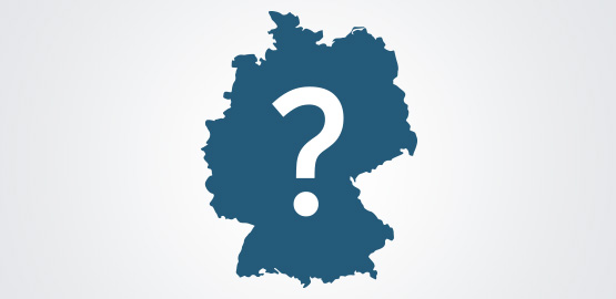 Symbolbild, das ein weißes Fragezeichen auf einer blauen Deutschlandkarte zeigt.